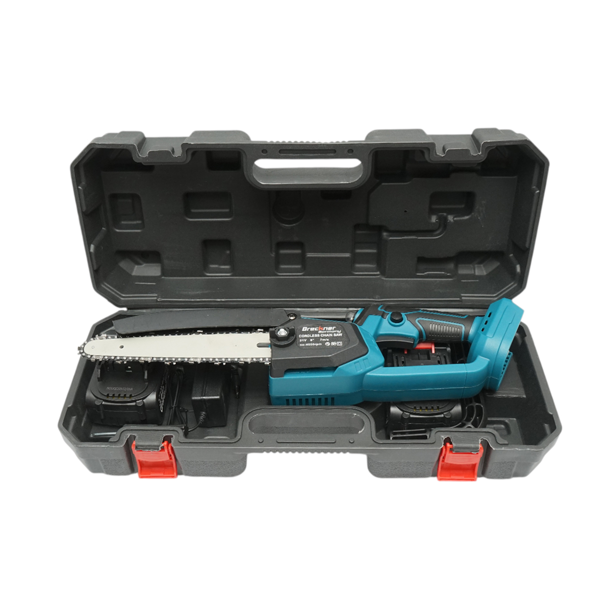 Mini fierastrau electric cu 2 acumulatori 21V, 3Ah Li-ion, lama 8 inch (200mm), turatie 4000rpm, incarcare rapida Breckner Germany - imagine 2