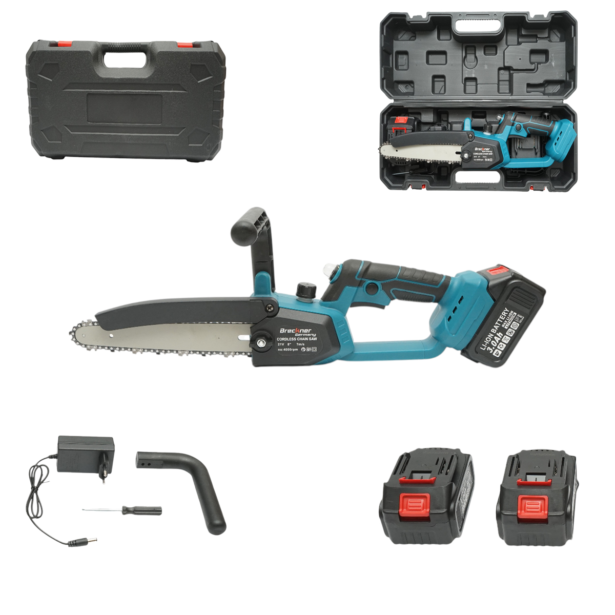 Mini fierastrau electric cu 2 acumulatori 21V, 3Ah Li-ion, lama 8 inch (200mm), turatie 4000rpm, incarcare rapida Breckner Germany