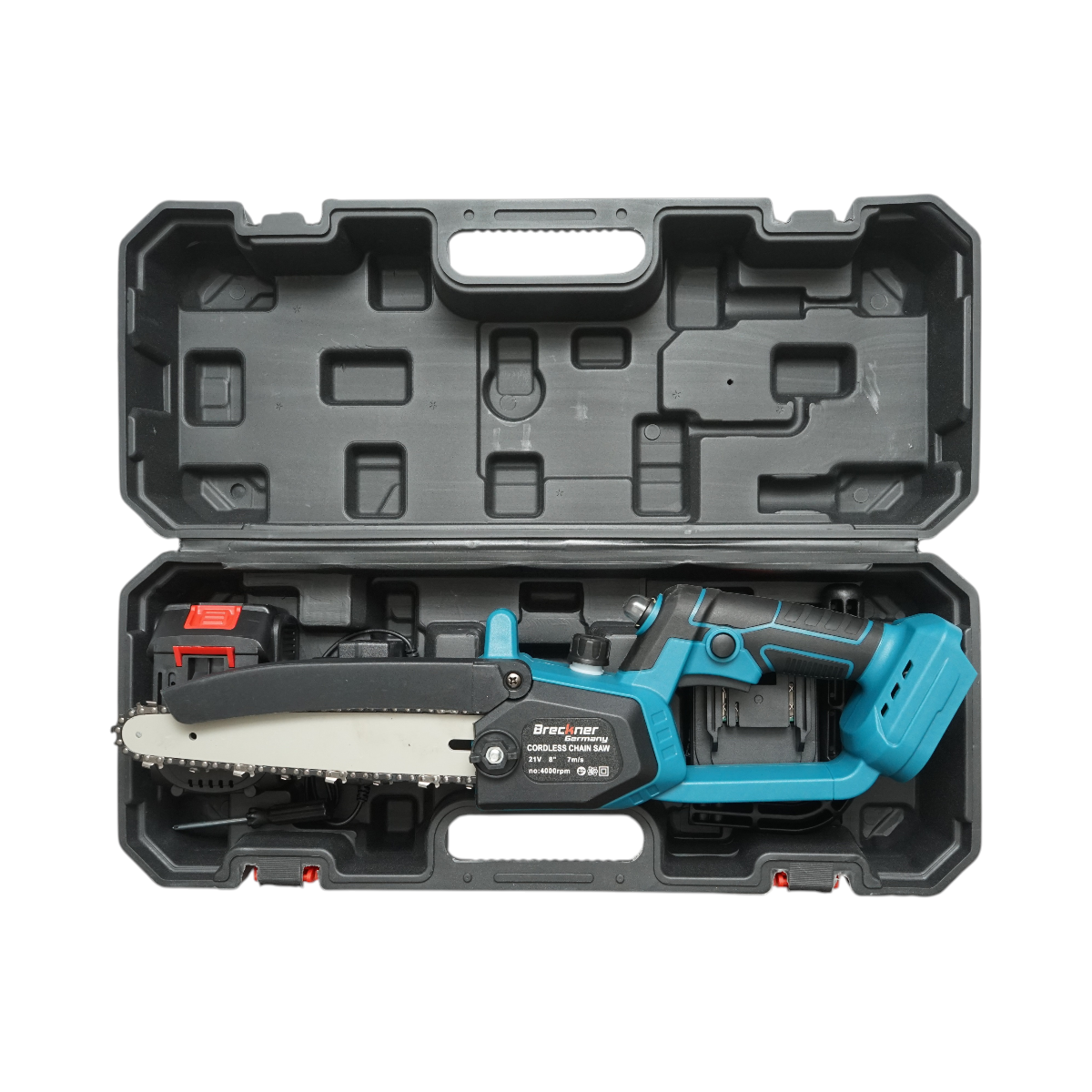 Mini fierastrau electric cu 2 acumulatori 21V, 3Ah Li-ion, lama 8 inch (200mm), turatie 4000rpm, incarcare rapida Breckner Germany - imagine 3