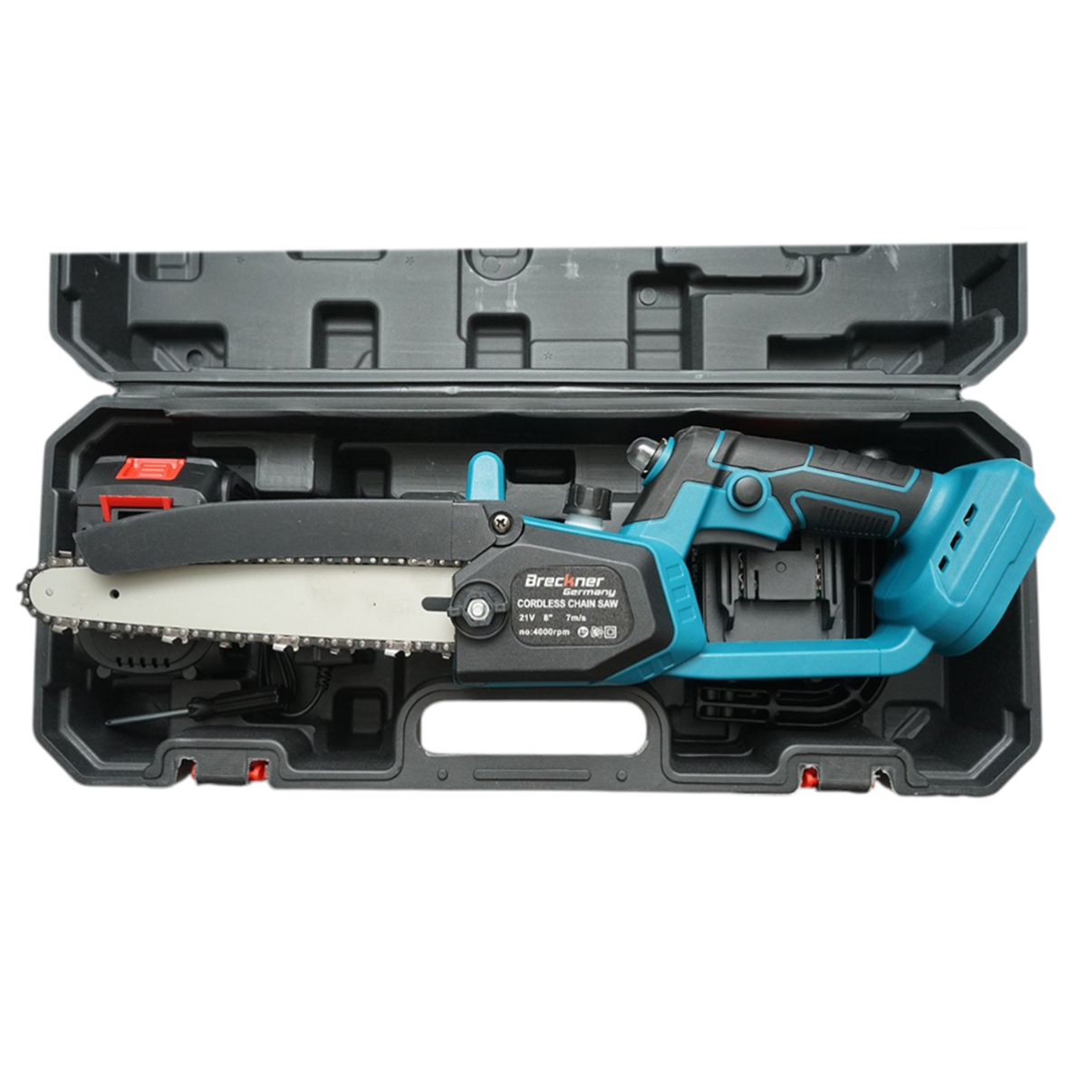 Mini fierastrau electric cu 2 acumulatori 21V, 3Ah Li-ion, lama 8 inch (200mm), turatie 4000rpm, incarcare rapida Breckner Germany - imagine 4