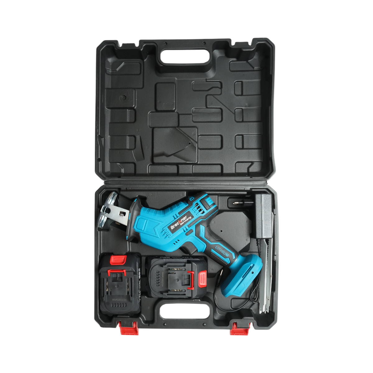 Fierastrau electric tip sabie cu 2 acumulatori 21V, 1.5Ah Li-ion, LED, cursa 20mm, 0-3000rpm, 3 panze pentru lemn, metal, plastic Breckner Germany - imagine 3