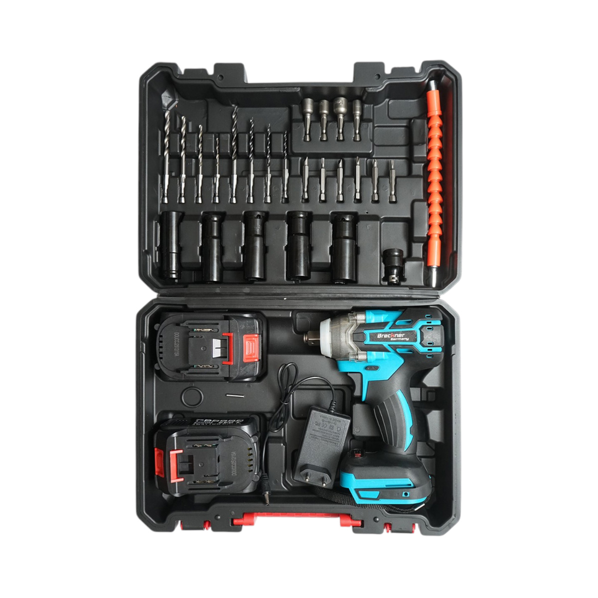 Masina de insurubat cu impact 1/2 inch, 2 acumulatori 21V, 3Ah Li-ion, LED, brushless, cuplu 400Nm, tubulare, burghie, biti 31 piese Breckner Germany - imagine 3