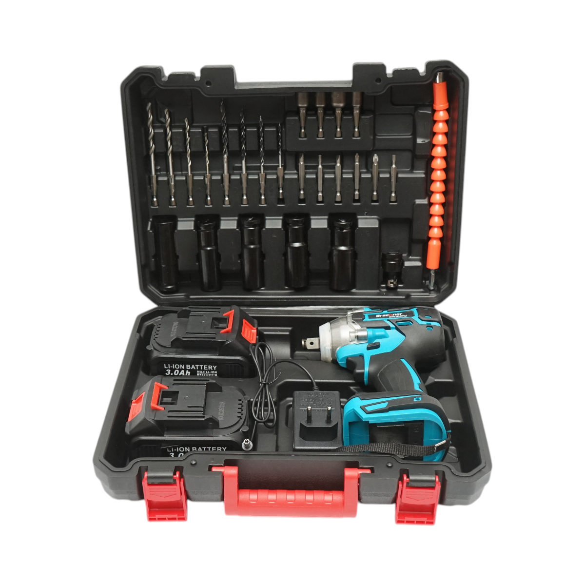Masina de insurubat cu impact 1/2 inch, 2 acumulatori 21V, 3Ah Li-ion, LED, brushless, cuplu 400Nm, tubulare, burghie, biti 31 piese Breckner Germany - imagine 2