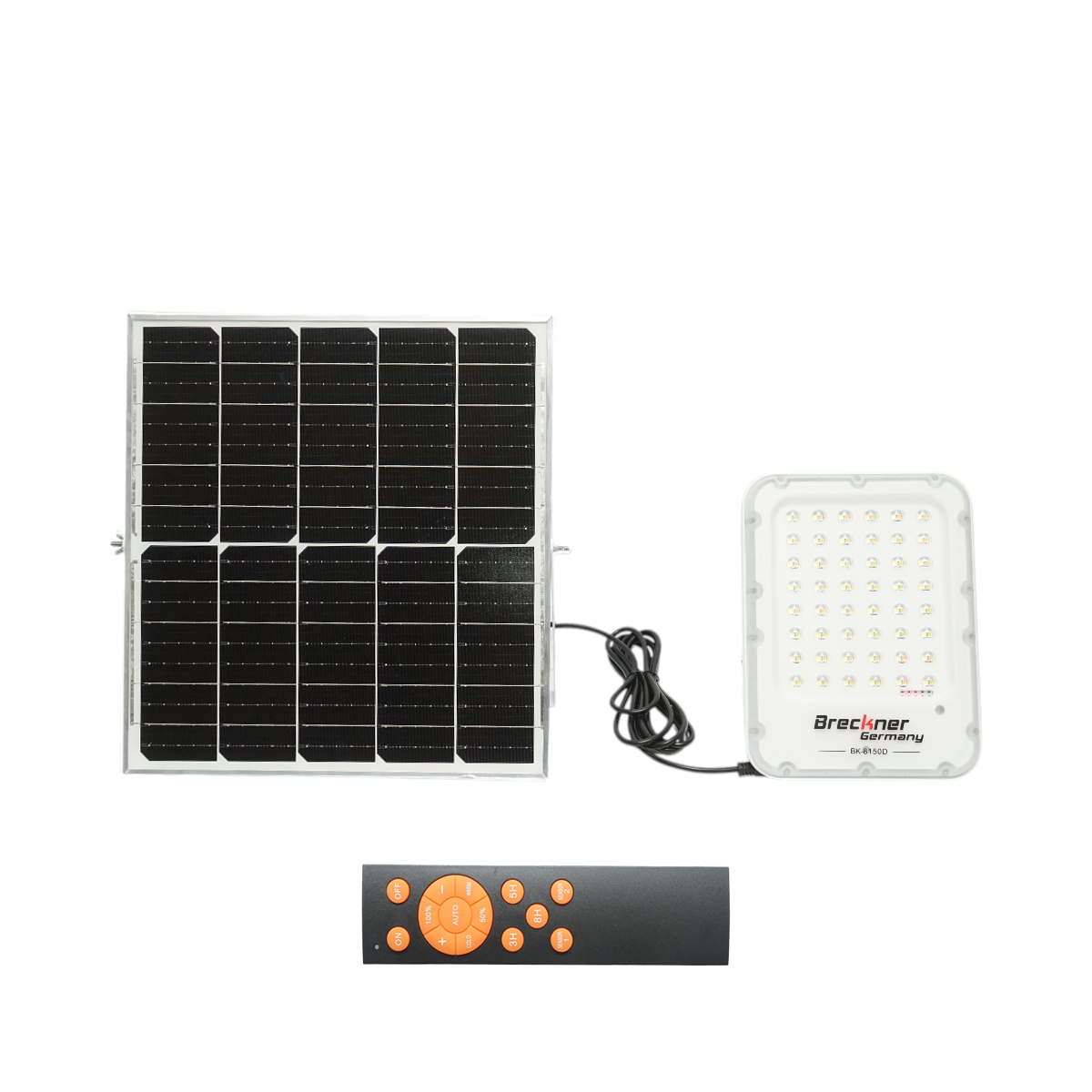 Lampa LED 1300lm, 6500K cu panou solar 25W, baterie LifePO4 3.2V/15Ah, senzor de miscare si telecomanda IP66 Breckner Germany