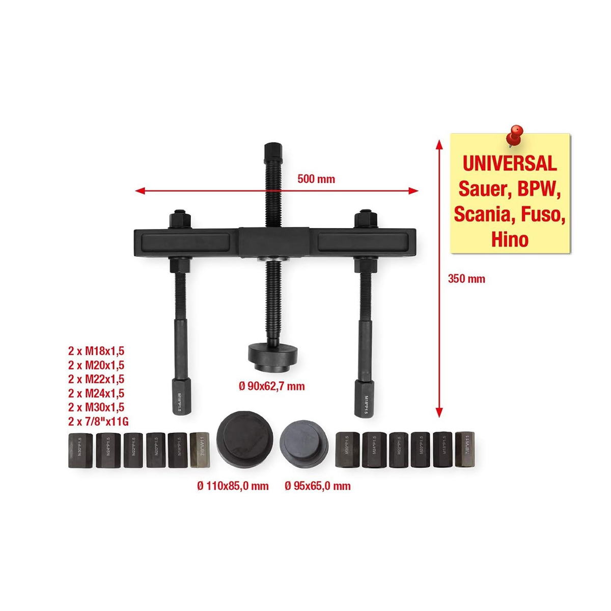 Set extractor butuc roata camion M18-M30 7/8-11W PCD 110-448mm 23 piese Breckner Germany