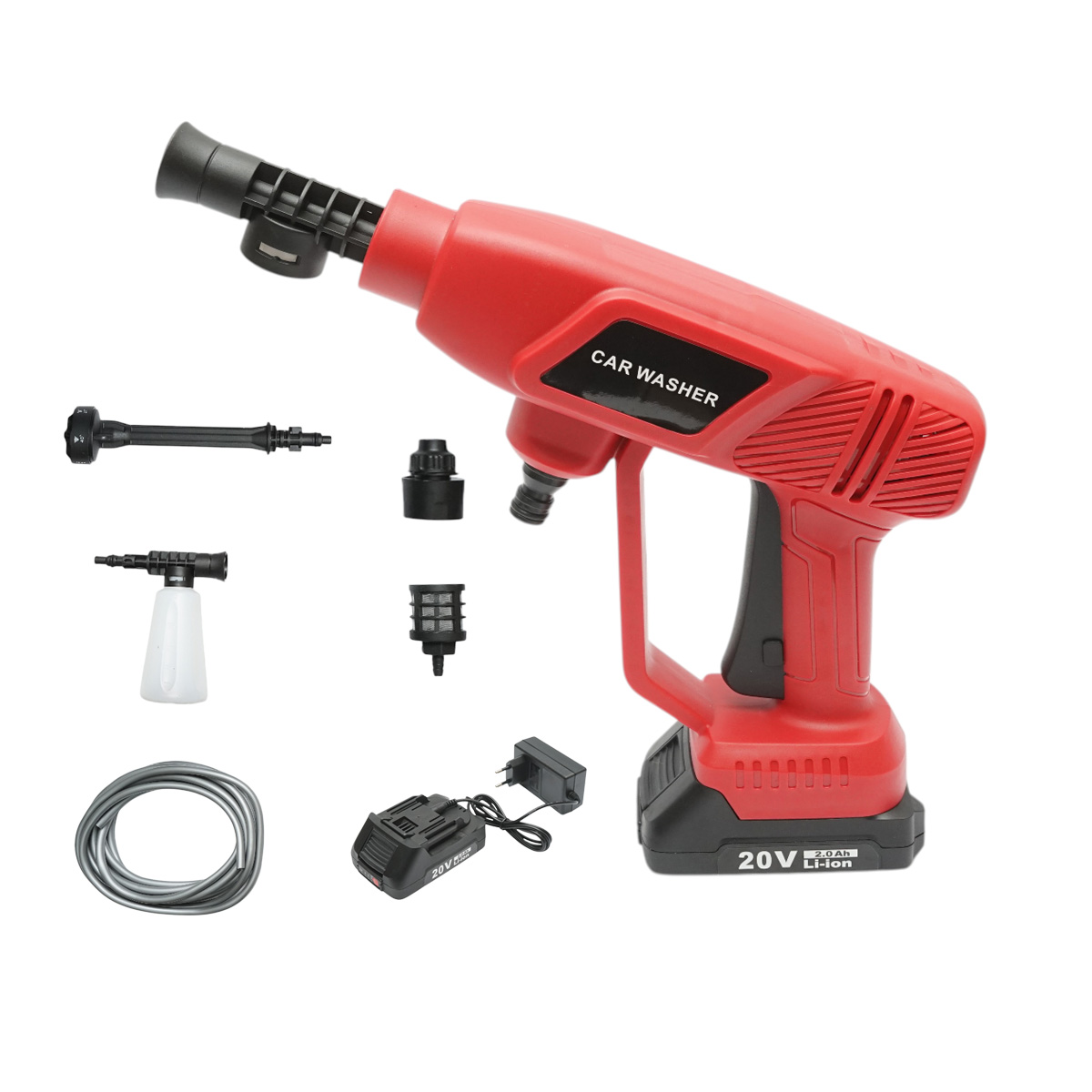 Aparat de spalat cu presiune portabil cu 2 acumulatori 20V, 2Ah Li-ion, 180W, 10 bar, debit 3 L/min, cap rotativ 6 functii, rezervor spuma 400ml - imagine 2