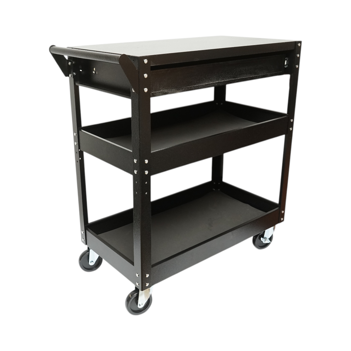 Carucior scule atelier metalic pe roti cu 3 rafturi si 1 sertar 775x410x895mm Breckner Germany - imagine 5