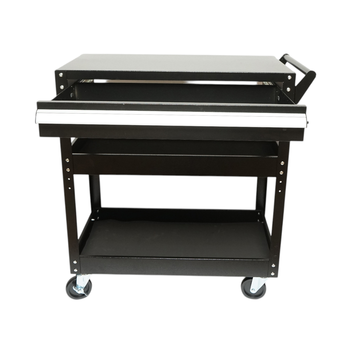 Carucior scule atelier metalic pe roti cu 3 rafturi si 1 sertar 775x410x895mm Breckner Germany - imagine 4