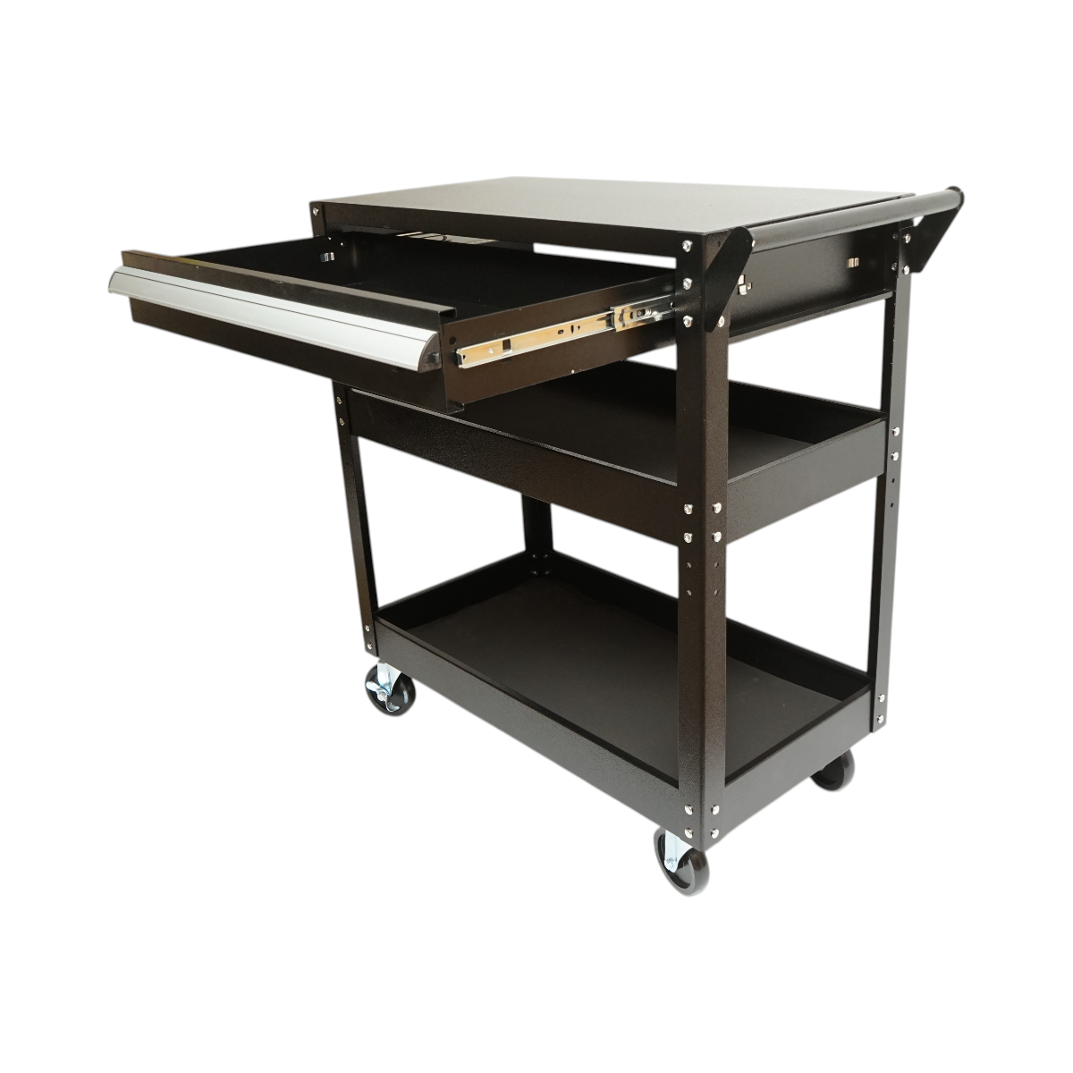 Carucior scule atelier metalic pe roti cu 3 rafturi si 1 sertar 775x410x895mm Breckner Germany - imagine 2