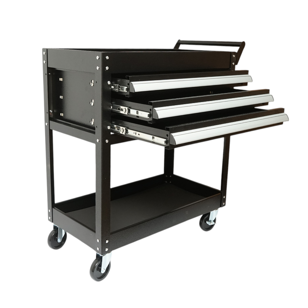 Carucior scule atelier metalic pe roti cu 2 rafturi si 3 sertare 775x410x895mm Breckner Germany - imagine 2