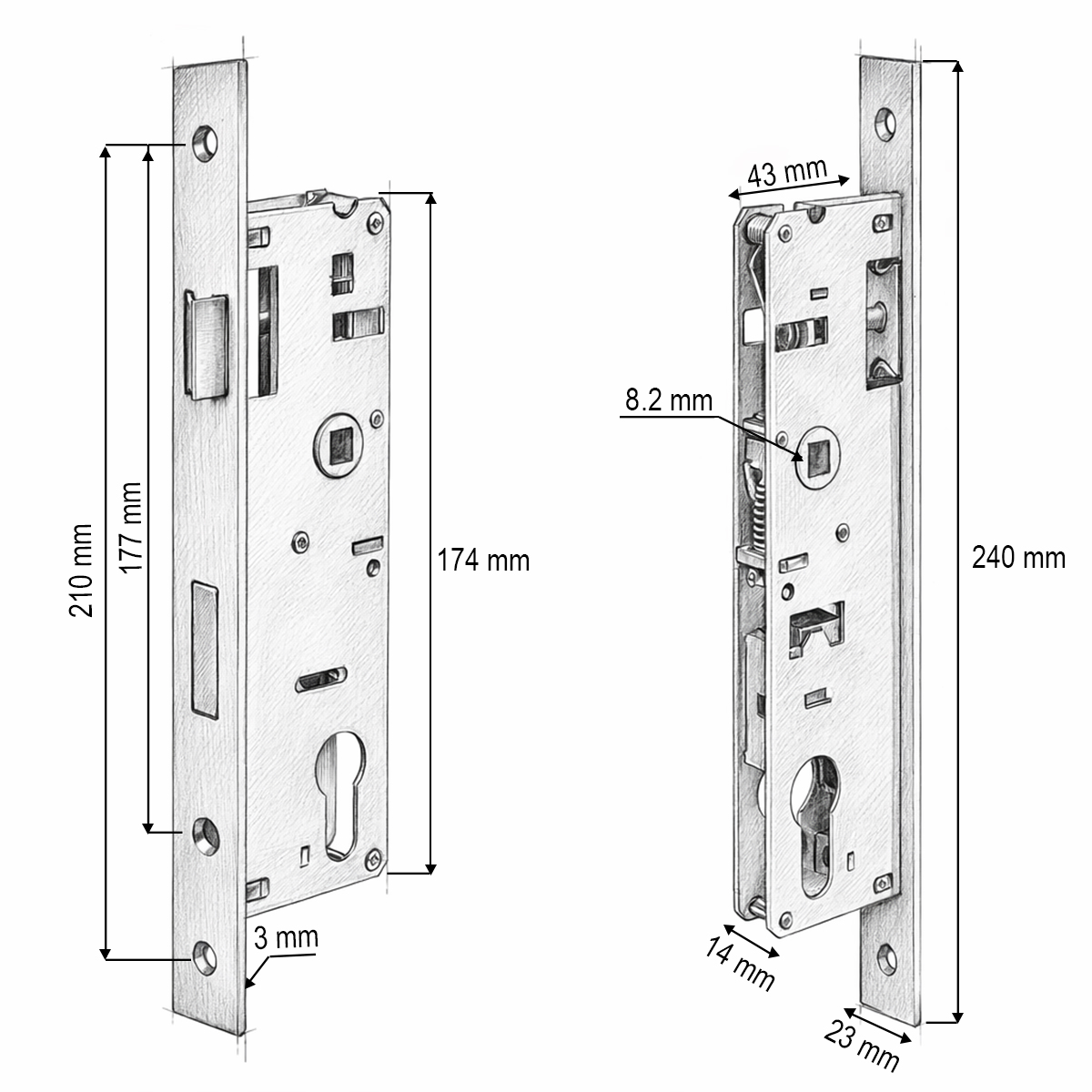 Broasca usa ingropata cu limba 43x174mm, placuta frontala 23x240mm, nichel satinat, suruburi incluse - imagine 4
