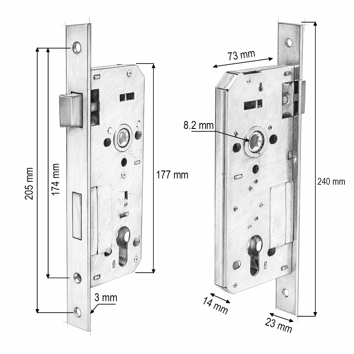 Broasca usa ingropata cu limba 73x177mm, placuta frontala 23x240mm, nichel satinat, suruburi incluse - imagine 4