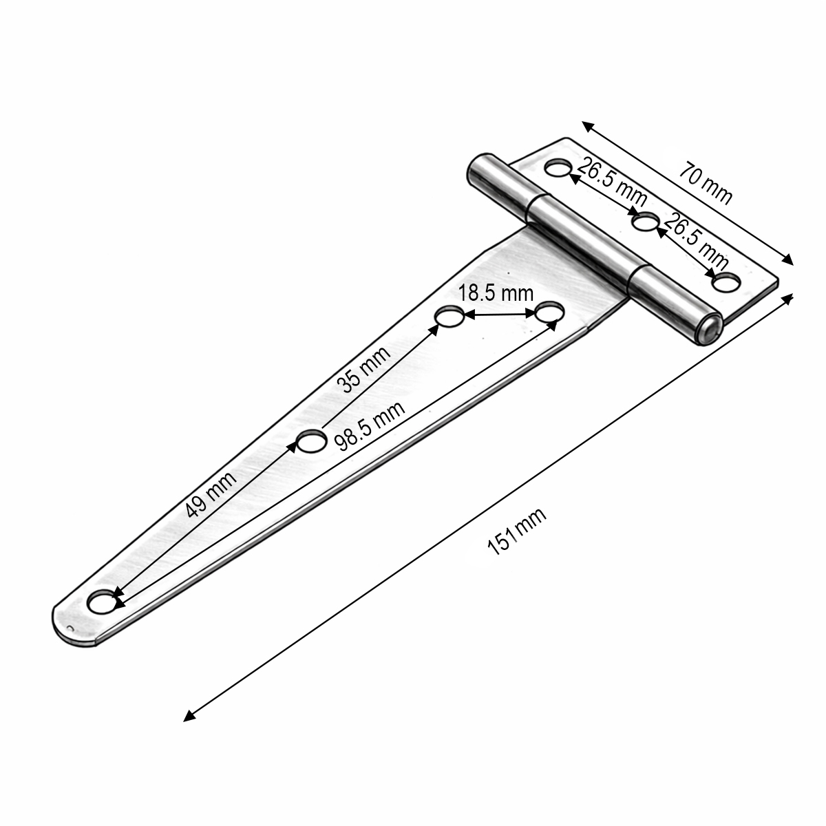 Balama poarta tip T 70x151mm, otel negru, suruburi incluse - imagine 3
