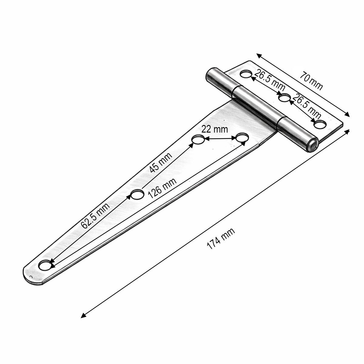 Balama poarta tip T 70x174mm, otel negru, suruburi incluse - imagine 3