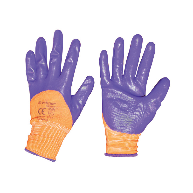 Manusi de lucru sintetice cauciucate nitrilic portocaliu-mov marimea 10 Breckner Germany