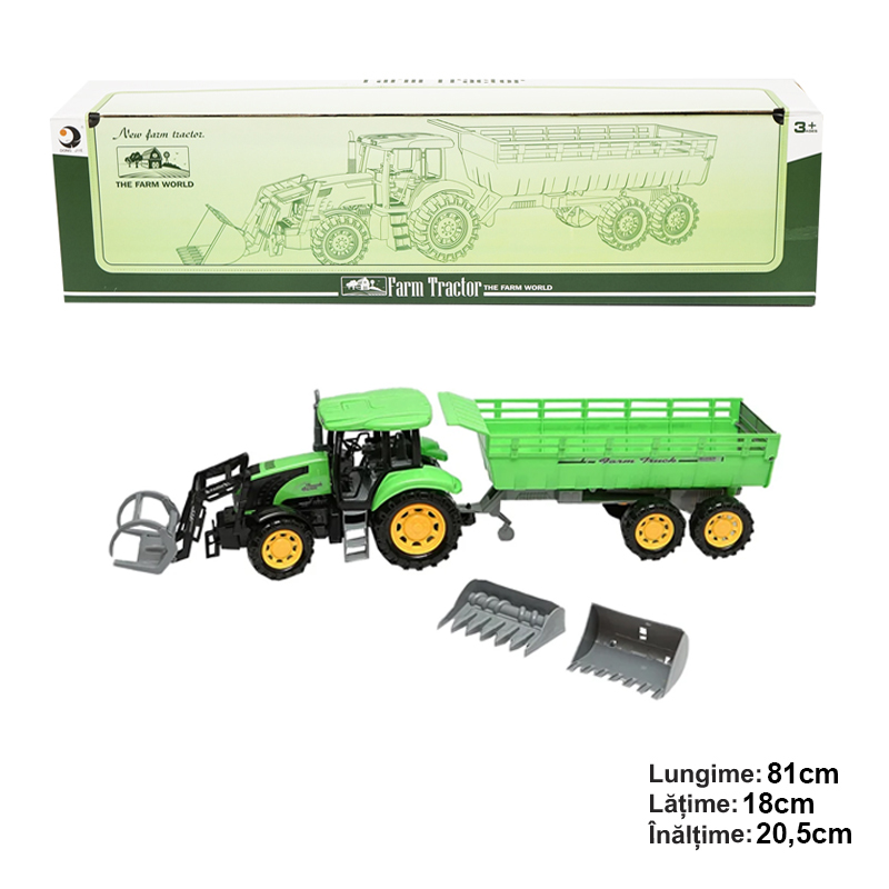 Jucarie tractor cu incarcator frontal si remorca