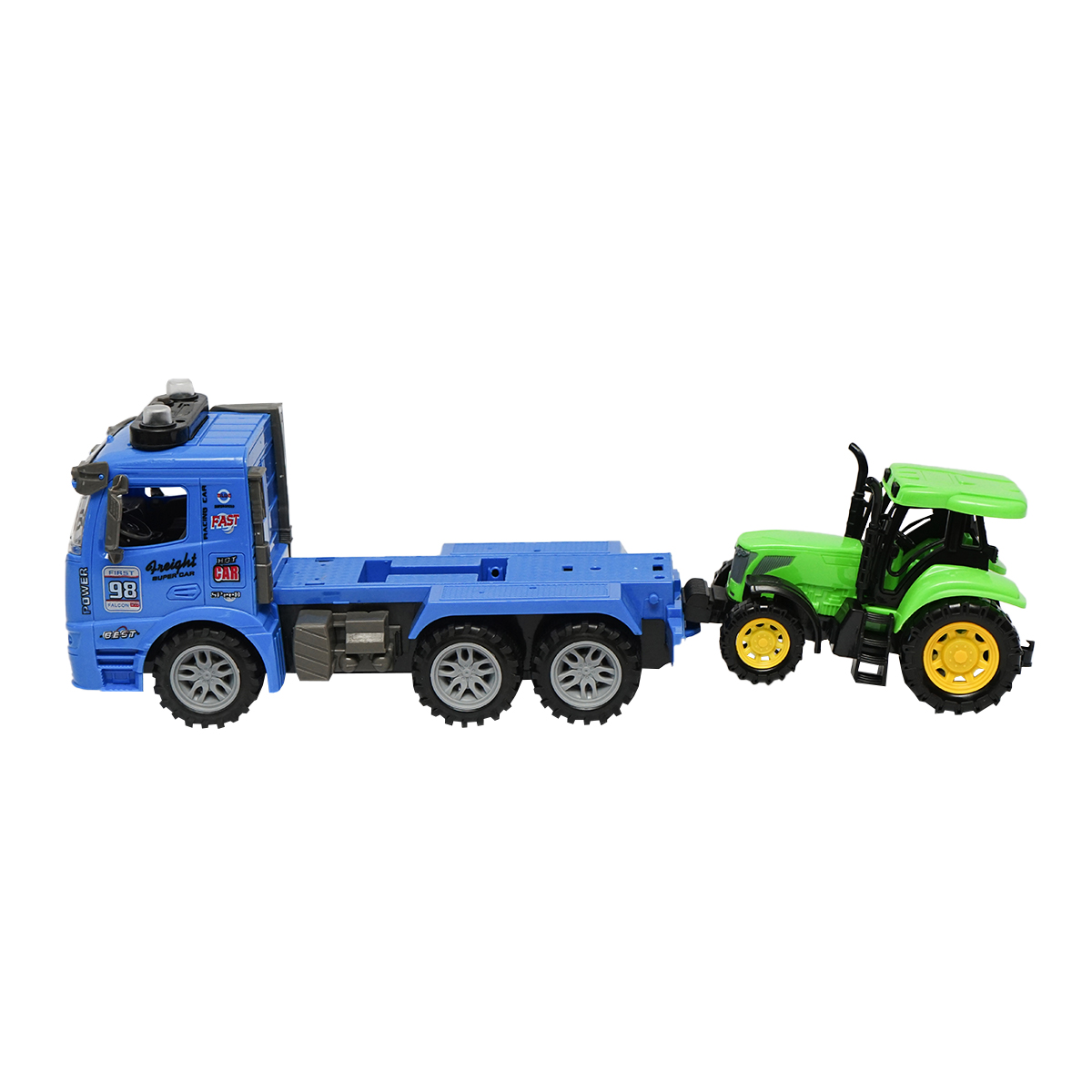 Camion albastru tip trailer cu detalii autentice pe baterii impreuna cu tractor verde de jucarie - imagine 7