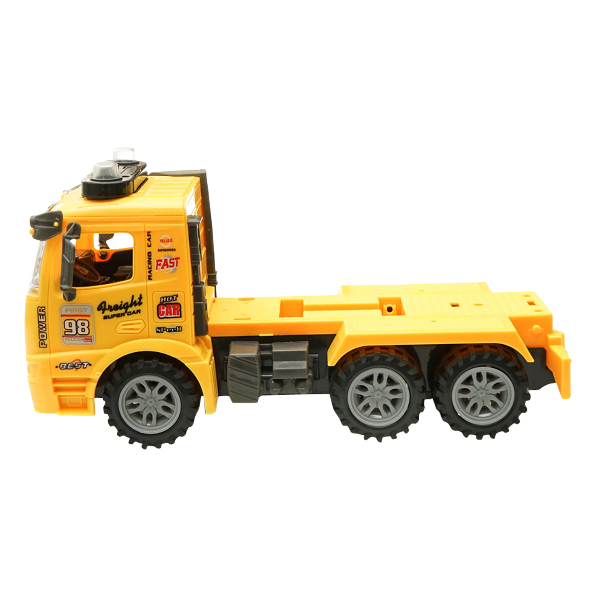 Camion galben cu detalii autentice de tip trailer pe baterii impreuna cu tractor verde de jucarie - imagine 8