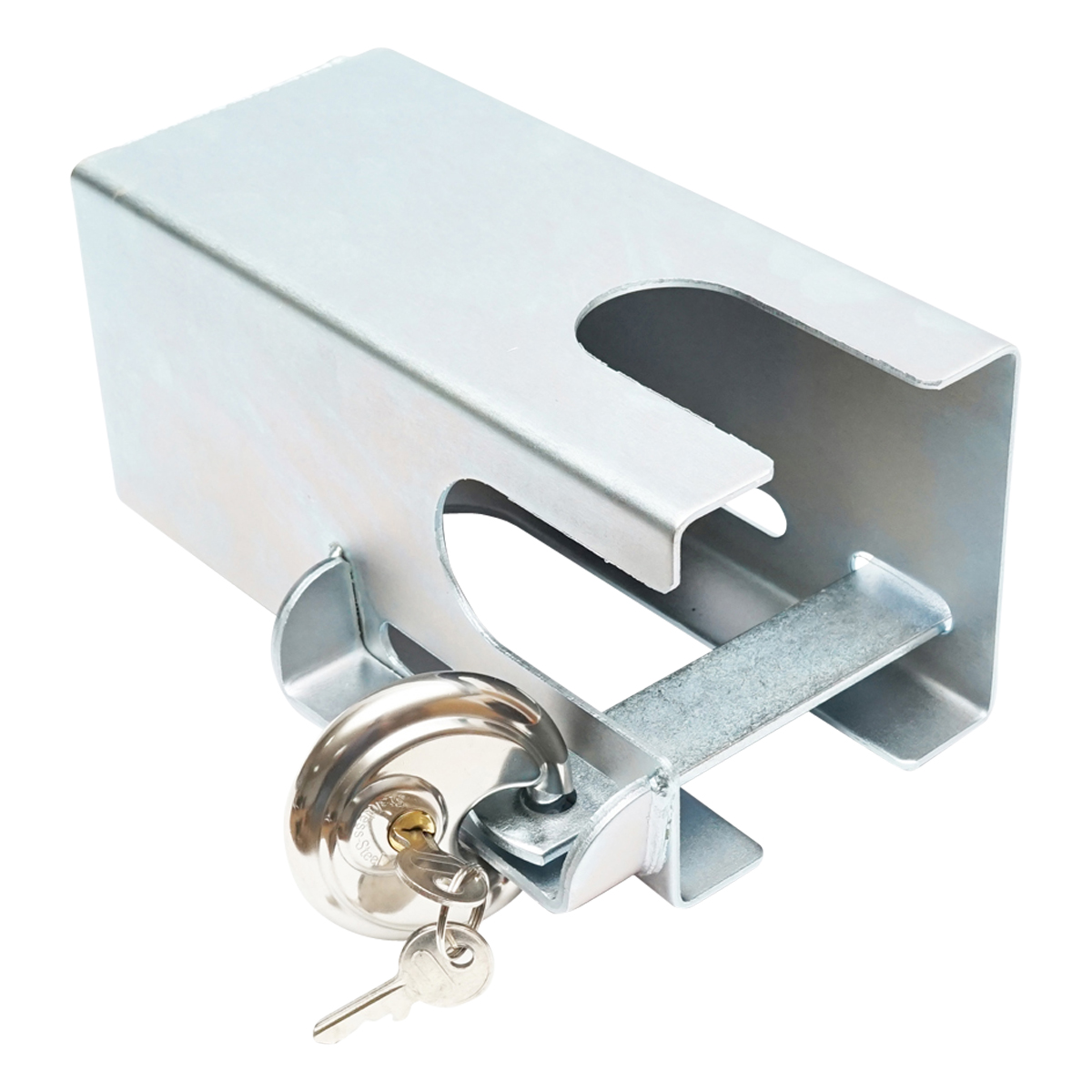 Blocaj antifurt metalic inoxidabil cu doua chei, 110x110x217mm pentru cupla remorcare Breckner Germany
