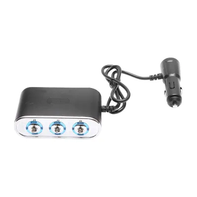 Adaptor bricheta auto tripla 12/24V negru cu intrerupator individual si 1 port USB  5V 2.1A
