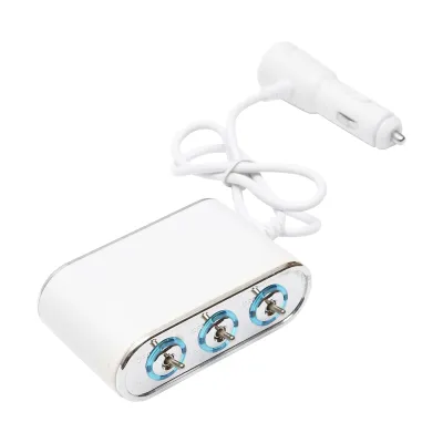 Adaptor bricheta auto tripla 12/24V alb cu intrerupator individual si 1 port USB 5V 2.1A - imagine 2