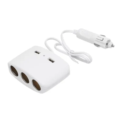 Adaptor bricheta auto tripla 12/24V alb si 2x port USB 5V/1000mA