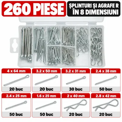 Trusa splinturi drepte si agrafe de siguranta tip R 260 piese Breckner Germany - imagine 2
