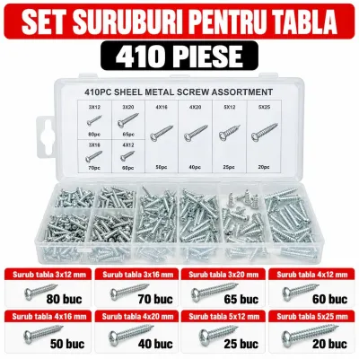 Trusa holsuruburi de tabla cu cap cruce 410 piese Breckner Germany - imagine 2