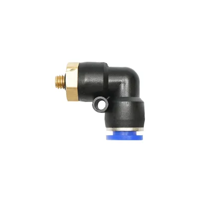 Mufa reductie rapida cotita din plastic pentru furtun fi 8mm si filet metalic M6