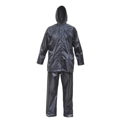 Costum impermeabil M cu gluga si pantaloni din poliester si PVC, navy blue Breckner Germany