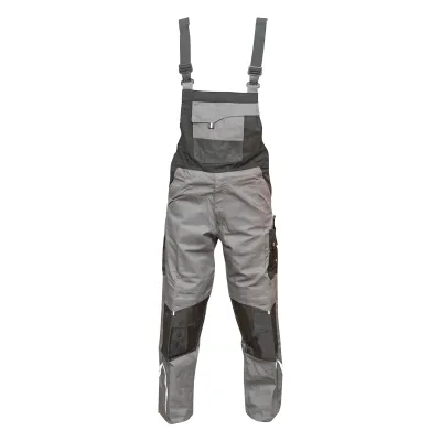 Pantaloni de lucru cu pieptar, salopeta din poliester cu bumbac, gri cu negru, L Breckner Germany