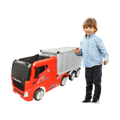 Camion electric rosu cu remorca, acumulator 12V/7Ah si telecomanda JJ2011 pentru copii 3 ani - imagine 2