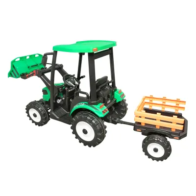 Tractor cu remorca electric pentru copii cu baterie 12V/10Ah si telecomanda JS3158B verde cu scaun din piele - imagine 4