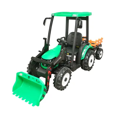 Tractor cu remorca electric pentru copii cu baterie 12V/10Ah si telecomanda JS3158B verde cu scaun din piele - imagine 6