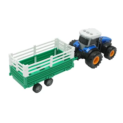 Tractor albastru cu remorca, 304x85x83mm jucarie copii +3 ani - imagine 4