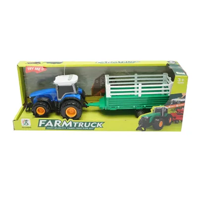Tractor albastru cu remorca, 304x85x83mm jucarie copii +3 ani