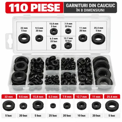 Trusa garnituri cauciuc tip inel trecere cabluri 110 piese Breckner Germany - imagine 2