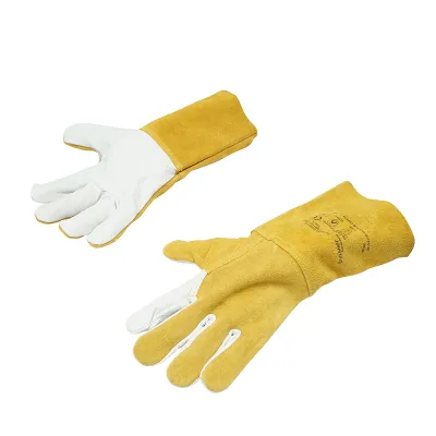 Manusi de sudura din piele cu captuseala, manseta protectie 15cm galben-alb marimea 10 Breckner Germany - imagine 2
