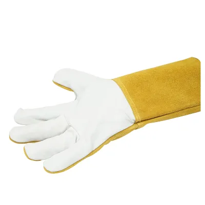 Manusi de sudura din piele cu captuseala, manseta protectie 15cm galben-alb marimea 10 Breckner Germany - imagine 3