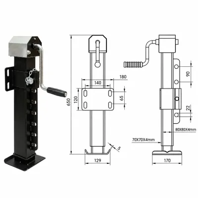 Picior de sprijin remorca reglabil cu manivela 65cm, fixare laterala, sarcina maxima 4000kg - imagine 2