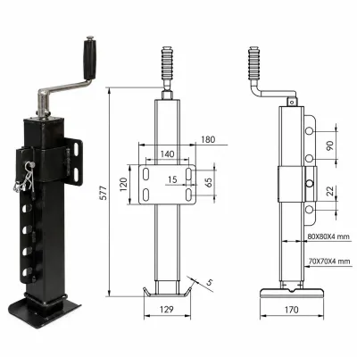 Picior de sprijin remorca reglabil cu manivela 58cm, fixare laterala, sarcina maxima 4000kg - imagine 2