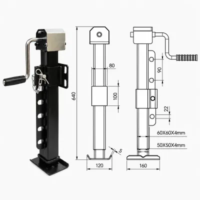 Picior de sprijin remorca reglabil cu manivela 64cm, fixare laterala, sarcina maxima 4000kg - imagine 2