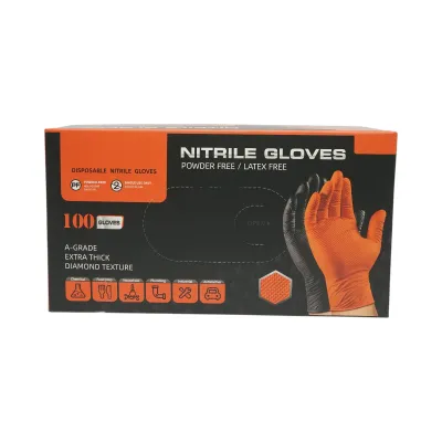 Manusi din nitril portocalii nepudrate cu textura diamond grip, marimea L 100 buc/cutie - imagine 2