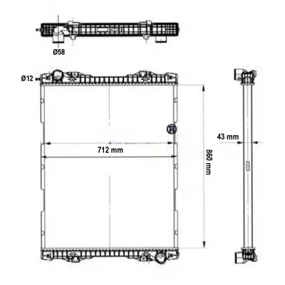 Radiator racire apa motor Scania seria 4, PGR-T, K, L, N BUS 712x860x43mm cod OEM 1784615, 1491710, 1766125, 1769999, 1798689 - imagine 6