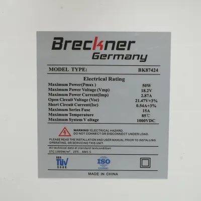 Panou solar 50W fotovoltaic monocristalin 670x400x25mm Breckner Germany - imagine 3