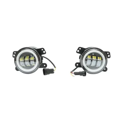 Set 2 proiectoare ceata LED cu DRL Angel Eyes 10-60V 30W, 3 functii alb/galben, lumina de zi, ceata si semnalizare Breckner Germany