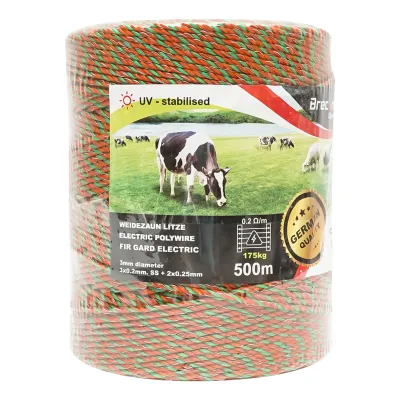 Rola fir portocaliu-verde fi 3 mm 3x0.2mm SS + 2x0.25mm CU, 500m gard electric Breckner Germany - imagine 3