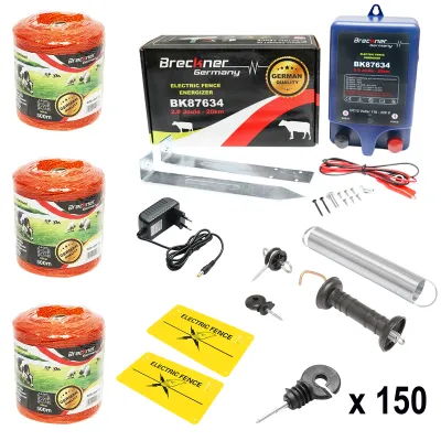 Kit complet gard electric 12/220V, 2 Joule lungime fir 1500m, 150 izolatori si placute avertizare Breckner Germany