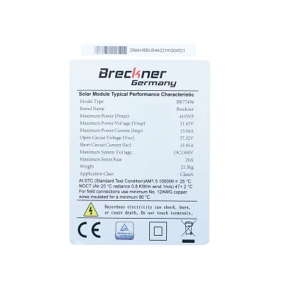 Panou solar 410W fotovoltaic monocristalin 37V cablu si conector MC4 1722x1134x35mm Breckner Germany - imagine 3