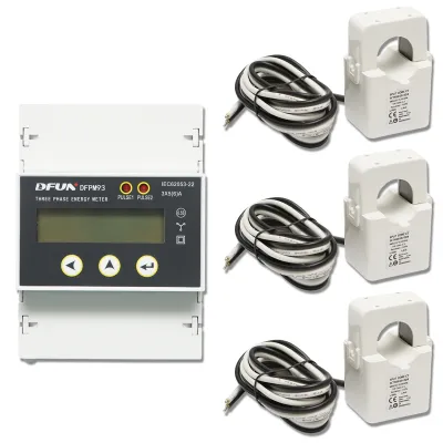 Kit releu putere DFUN DFPM93, smart meter, trifazic 3x220-380V, 6400imp/Kwh cu siguranta digitala, transformator Split Core 600V, 200A/5A, 50-60Hz